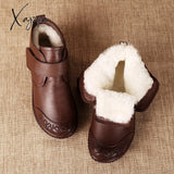 Xajzpa - New Women’s Real Leather Ankle Boots Thick Bottom Plush Shoes Women Winter Warm Fashion