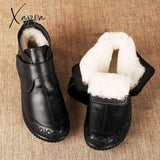 Xajzpa - New Women’s Real Leather Ankle Boots Thick Bottom Plush Shoes Women Winter Warm Fashion