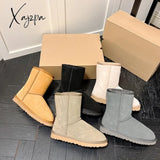 Xajzpa - New Year's Classic Leather High-Top Snow Boots Winter Thickening Non-Slip Casual Sheepskin Wool Cotton Shoes Boots Women