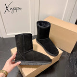 Xajzpa - New Year’s Classic Leather High-Top Snow Boots Winter Thickening Non-Slip Casual