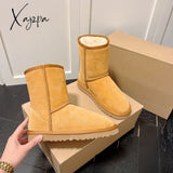 Xajzpa - New Year’s Classic Leather High-Top Snow Boots Winter Thickening Non-Slip Casual