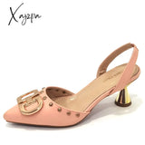 Xajzpa - Newest Design Peach Color Leather Metal Trim Women’s Pointed Toe High Heels Fashion