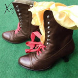 Xajzpa - News Women Boots Chaussure Booties Vintage Pu Leather Mid Heels Pumps Gladiator Lace Up