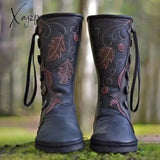 Xajzpa - Nice Roman Style Autumn and Winter New Boots Round Toe Wedge Embroidered Couple Boots Plus Size