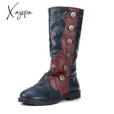 Xajzpa - Nice Roman Style Autumn And Winter New Boots Round Toe Wedge Embroidered Couple Plus Size