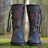 Xajzpa - Nice Roman Style Autumn And Winter New Boots Round Toe Wedge Embroidered Couple Plus Size