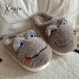 Xajzpa - Novelty Design Fur Slippers Warm Indoor Couple Shoes Cute Animal Autumn Outside Slides