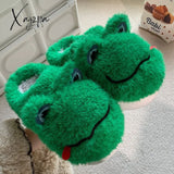 Xajzpa - Novelty Design Fur Slippers Warm Indoor Couple Shoes Cute Animal Autumn Outside Slides