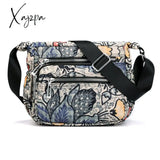 Xajzpa - Nylon Shoulder Bag For Women Waterproof Multi-Pocket Zipper Messenger Flower Travel Purses