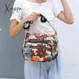 Xajzpa - Nylon Shoulder Bag For Women Waterproof Multi-Pocket Zipper Messenger Flower Travel Purses