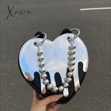 Xajzpa - Original Design Diablo Y2K Heart Chain New Silver Mirror Niche Shoulder Bag Underarm