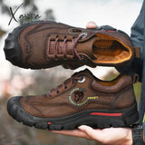 Xajzpa - Outdoor Camping Hiking Shoes Men Genuine Leather Sports Sneakers Man Travel Casual Leisure