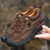 Xajzpa - Outdoor Camping Hiking Shoes Men Genuine Leather Sports Sneakers Man Travel Casual Leisure