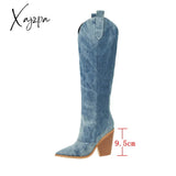 Xajzpa - Oversized Denim Pointed Toe High Heel Boots