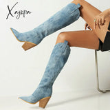 Xajzpa - Oversized Denim Pointed Toe High Heel Boots