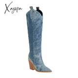 Xajzpa - Oversized Denim Pointed Toe High Heel Boots