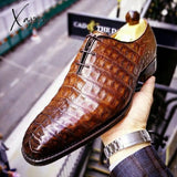 Xajzpa - Oxford Shoes Men Pu Solid Color Classic Business Casual Party Retro Crocodile Pattern