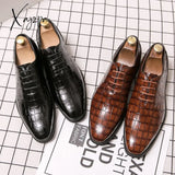 Xajzpa - Oxford Shoes Men Pu Solid Color Classic Business Casual Party Retro Crocodile Pattern