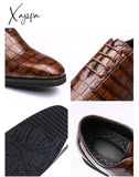 Xajzpa - Oxford Shoes Men Pu Solid Color Classic Business Casual Party Retro Crocodile Pattern