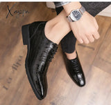 Xajzpa - Oxford Shoes Men Pu Solid Color Classic Business Casual Party Retro Crocodile Pattern