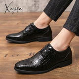 Xajzpa - Oxford Shoes Men Pu Solid Color Classic Business Casual Party Retro Crocodile Pattern