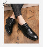 Xajzpa - Oxford Shoes Men Pu Solid Color Classic Business Casual Party Retro Crocodile Pattern