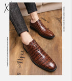 Xajzpa - Oxford Shoes Men Pu Solid Color Classic Business Casual Party Retro Crocodile Pattern