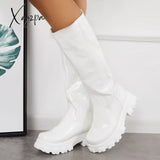 Xajzpa - Patent Leather Platform Chunky Sole Knee High Boots