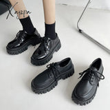 Xajzpa - Patent Leather Platform Oxford Shoes For Women Spring Casual Lace Up Flats Woman Black