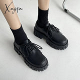Xajzpa - Patent Leather Platform Oxford Shoes For Women Spring Casual Lace Up Flats Woman Black