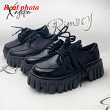 Xajzpa - Patent Leather Platform Oxford Shoes For Women Spring Casual Lace Up Flats Woman Black