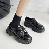 Xajzpa - Patent Leather Platform Oxford Shoes For Women Spring Casual Lace Up Flats Woman Black
