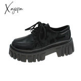 Xajzpa - Patent Leather Platform Oxford Shoes For Women Spring Casual Lace Up Flats Woman Black