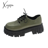 Xajzpa - Patent Leather Platform Oxford Shoes For Women Spring Casual Lace Up Flats Woman Black