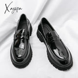 Xajzpa - Patent Leather Shoes With Thick Soles Loafers Fashion Luxury Men Slip On Mocassin Shoe