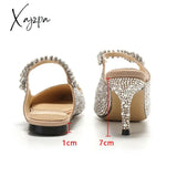 Xajzpa - Pearl Slippers Shoes Women Basic Summer Flock Shiny Rhinestones Pointed Toe Flats Fashion