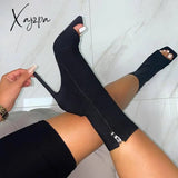 Xajzpa - Peep Toe Ankle Boots Black / 5