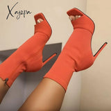 Xajzpa - Peep Toe Ankle Boots Orange / 5