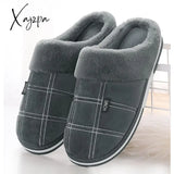 Xajzpa - Plaid Men Shoes Winter Slippers Suede Gingham Plush Velvet Indoor For Warm Home Non Slip