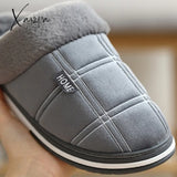 Xajzpa - Plaid Men Shoes Winter Slippers Suede Gingham Plush Velvet Indoor For Warm Home Non Slip