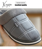 Xajzpa - Plaid Men Shoes Winter Slippers Suede Gingham Plush Velvet Indoor For Warm Home Non Slip