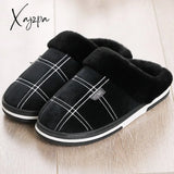 Xajzpa - Plaid Men Shoes Winter Slippers Suede Gingham Plush Velvet Indoor For Warm Home Non Slip