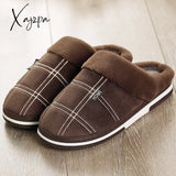 Xajzpa - Plaid Men Shoes Winter Slippers Suede Gingham Plush Velvet Indoor For Warm Home Non Slip