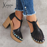 Xajzpa - Platform Block Chunky High Heels Ankle T-Strap Cutout Sandals