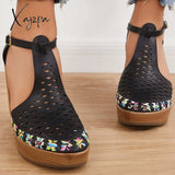 Xajzpa - Platform Block Chunky High Heels Ankle T-Strap Cutout Sandals