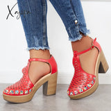 Xajzpa - Platform Block Chunky High Heels Ankle T-Strap Cutout Sandals