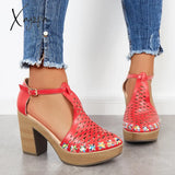 Xajzpa - Platform Block Chunky High Heels Ankle T-Strap Cutout Sandals