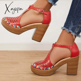 Xajzpa - Platform Block Chunky High Heels Ankle T-Strap Cutout Sandals