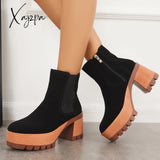 Xajzpa - Platform Chunky Heel Chelsea Ankle Boots Elastic Lug Sole Booties