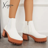 Xajzpa - Platform Chunky Heel Chelsea Ankle Boots Elastic Lug Sole Booties